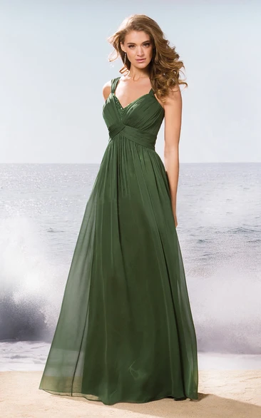 Sleeveless V-Neck A-Line Bridesmaid Dress With Pleats And Sequins