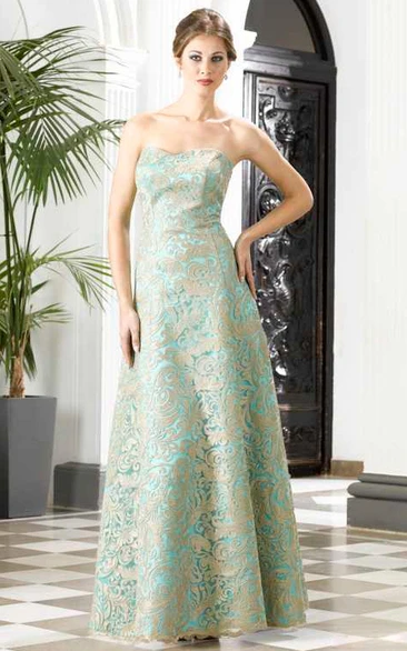 A-Line Floor-Length Strapless Sleeveless Lace Cape Backless Dress