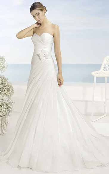 A-Line Floor-Length Sweetheart Organza Wedding Dress With Criss Cross And Cape
