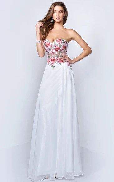 Sheath Long Sweetheart Sleeveless Backless Dress With Appliques And Flower