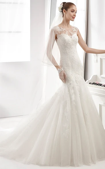 Cap-Sleeve Lace Wedding Gown With Illusive Neckline and Mermaid Style