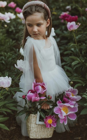 Adorable Chiffon Bateau Neckline Sleeveless A Line Flowergirl Dress with Bow