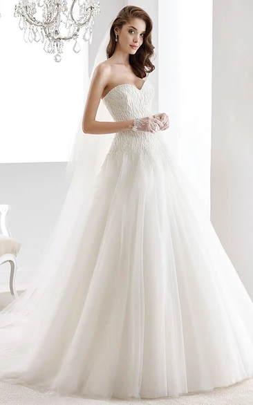 Sweetheart A-line Wedding Gown with Lace Bodice and Lace-up Back