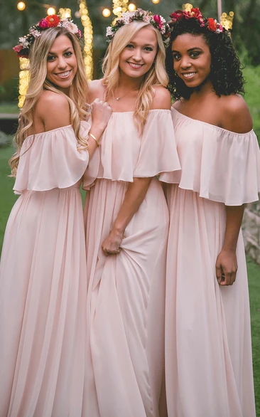 Off-the-shoulder Adorable Chiffon Bridesmaid Dress With Ruching And Pleats