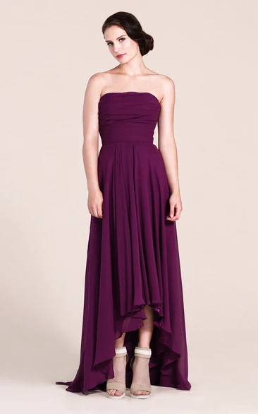 Strapless A-line High-low Long Dress With Ruchings