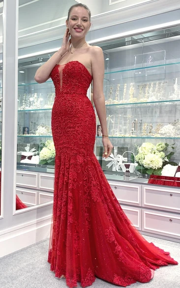 Sexy Mermaid Sweetheart Lace Evening Dress with Appliques and Beading