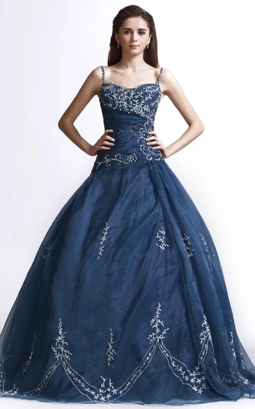 Beaded Lace-up Adorable Lace Appliqued Straps Ball Gown