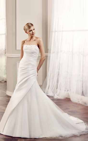 Side Draped Fit Flare Wedding Gown