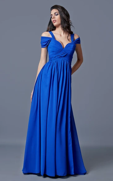 Chiffon A-line Off-the-shoulder Bandaged Long Prom Dress with Split