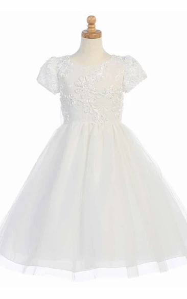 Short Tulle&Sequins Flower Girl Dress With Embroidery