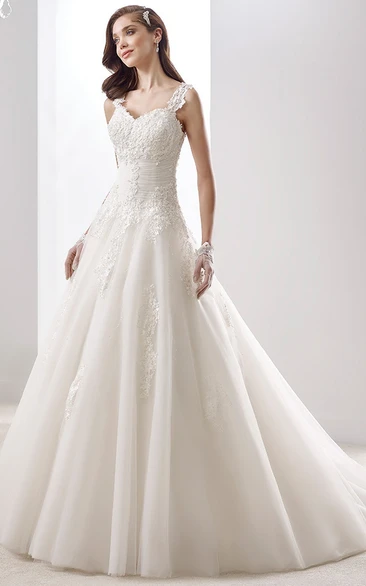 Sweetheart A-Line Lace Bridal Gown With Appliques Straps And Illusive Back