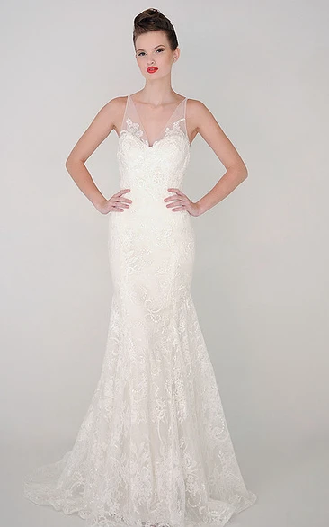 Sheath V-Neck Sleeveless Lace Wedding Dress With Straps