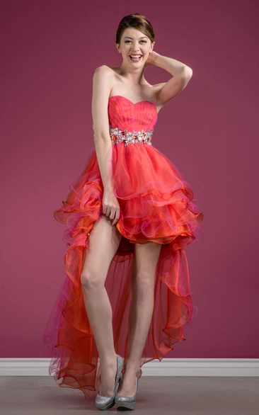 A-Line High-Low Sweetheart Sleeveless Tulle Dress With Ruffles And Tiers