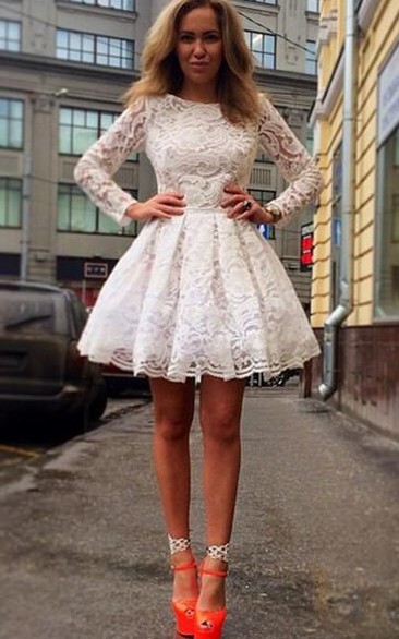 Elegant Long Sleeve Short Homecoming Dress With Lace