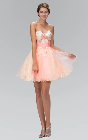 Muti-Color A-Line Short Sweetheart Tulle Satin Lace-Up Dress With Appliques And Beading