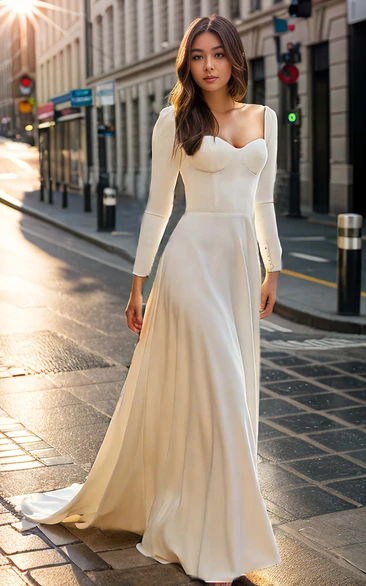 Elegant Sweetheart Neck Vintage Simple A-Line Backless Bride Dress with Train
