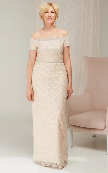 Modern Sheath Off-the-shoulder Lace Floor-length Zipper Mother of the Bride Dress with Beading