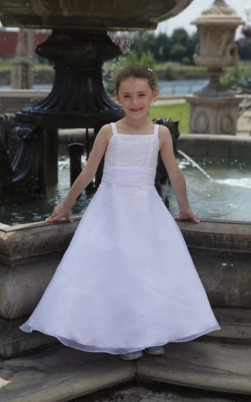 Flower Girl Square Neck A-line Organza Long Dress With Bandage 