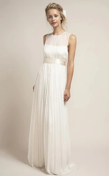 Ethereal Tulle Sleeveless Long Bridal Gown with Sash and Keyhole