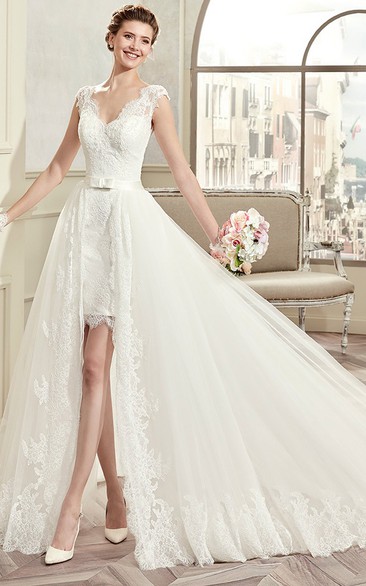 Short Wedding Dress with Detachable Skirt