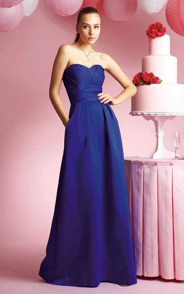 Sweetheart A-Line Taffeta Bridesmaid Dress With Ruches And Pockets