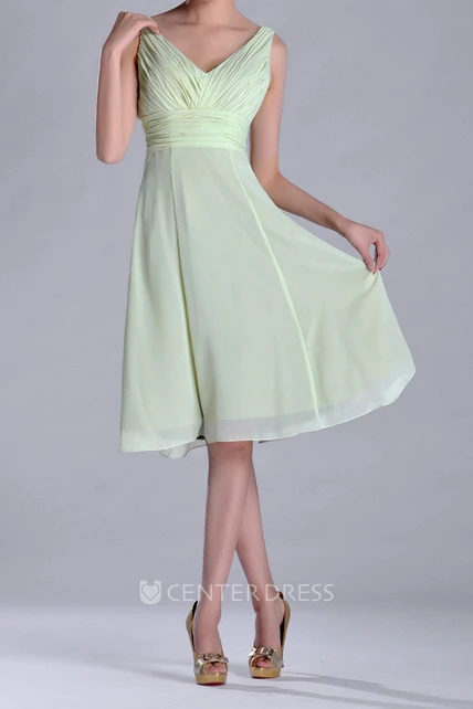 Knee-length V-Neckline Empire Chiffon Bridesmaid Dress With Deep-V Back ...