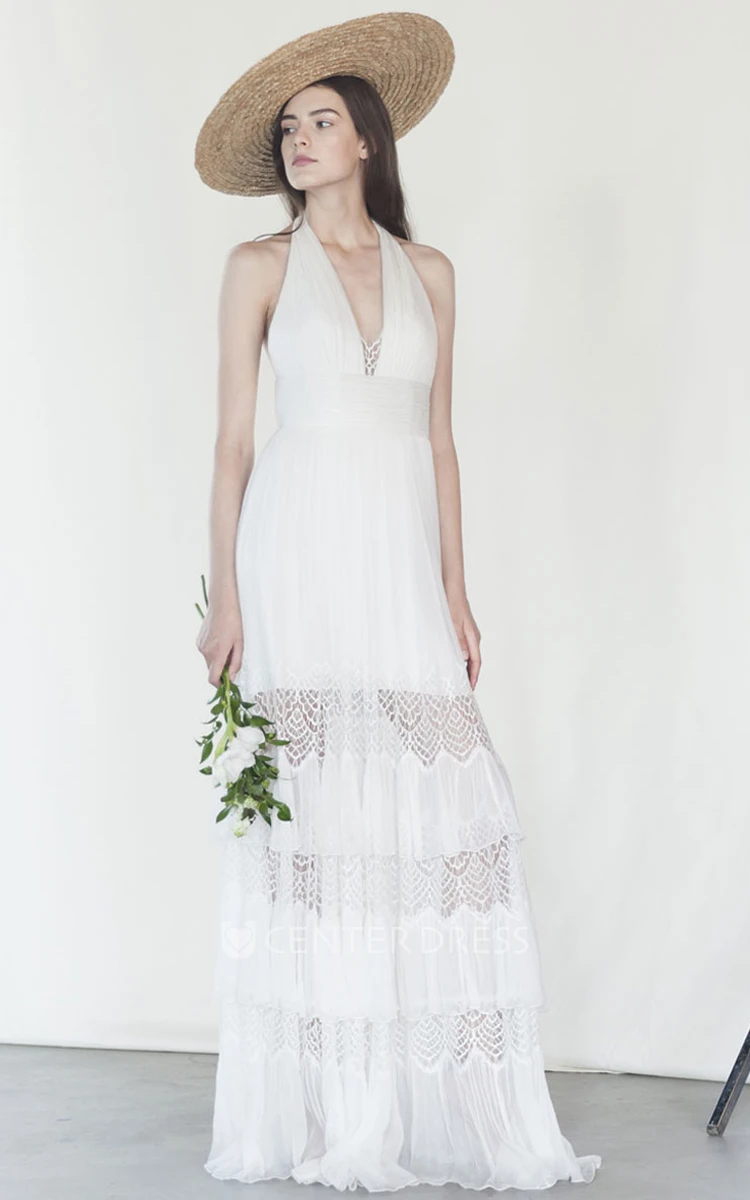 Stunning V-neck Sleeveless Floor-length Wedding Dress