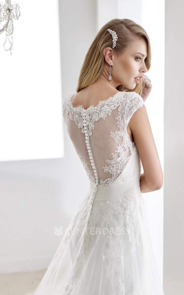Sweetheart A-Line Lace Gown With Floral Ruffles And Open Back