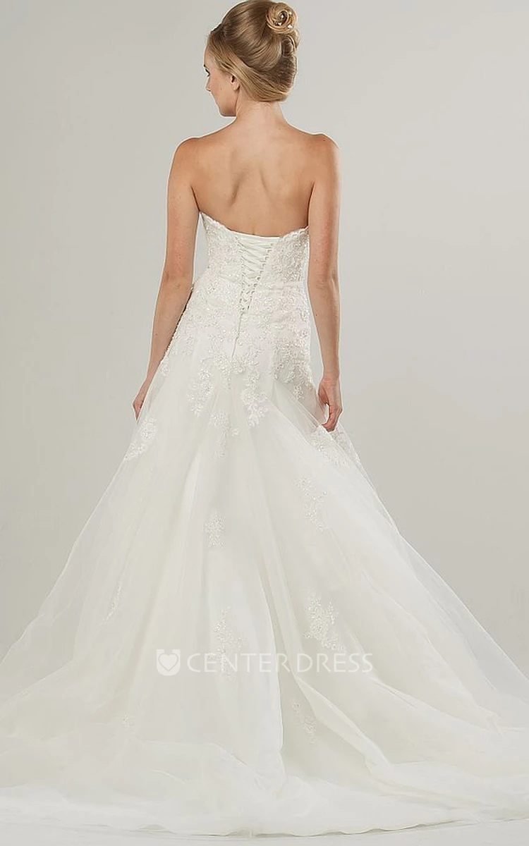 A-Line Sleeveless Strapped Beaded Long Lace&Tulle Wedding Dress With Appliques
