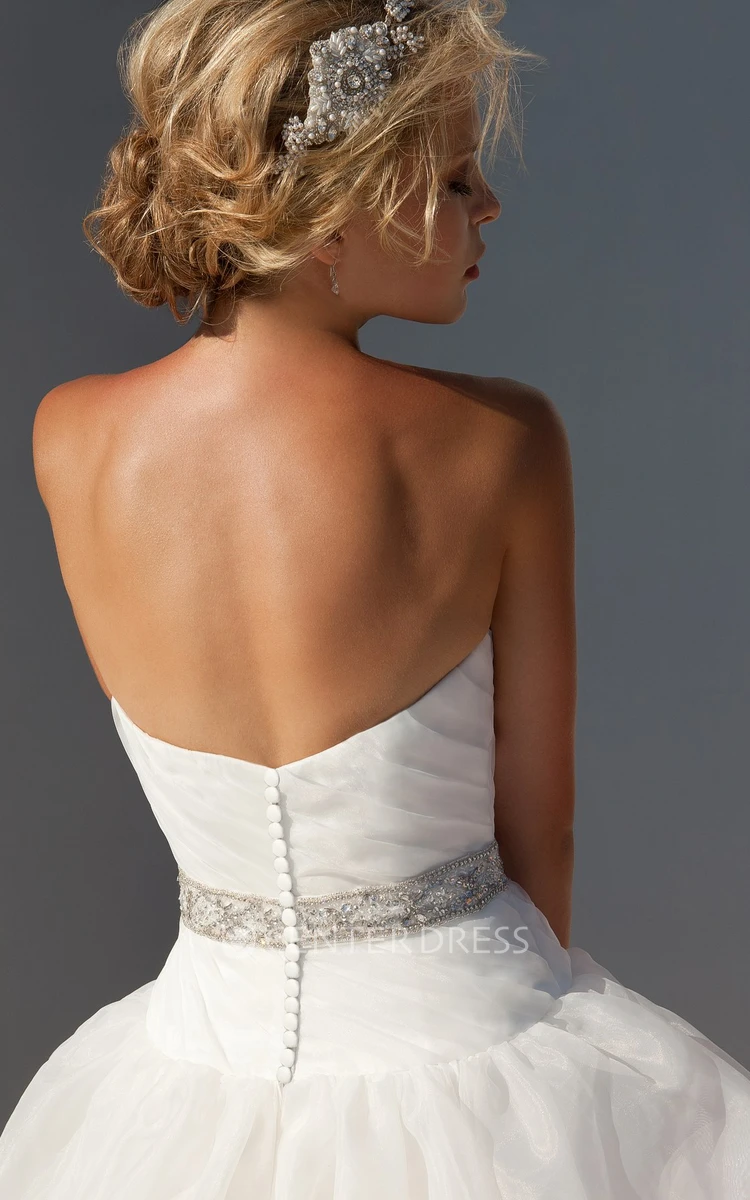 Ball Gown Criss-Cross Floor-Length Sleeveless Sweetheart Organza Wedding Dress With Pick Up And Waist Jewellery