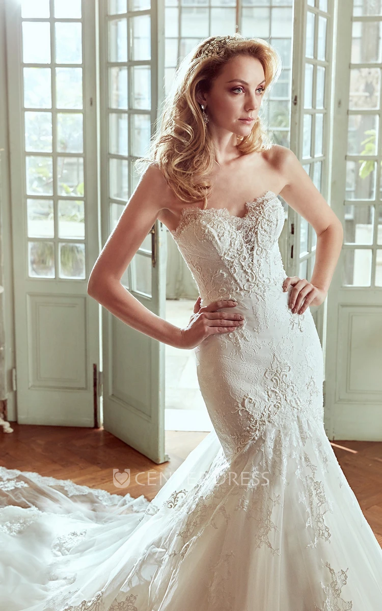 Sweetheart Mermaid Wedding Dress with Chapel Train and Back Draping