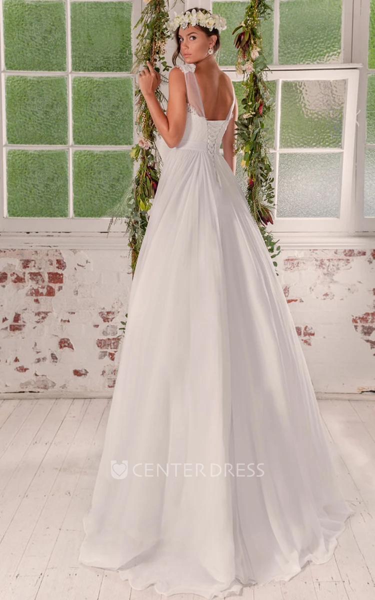 A-Line Scoop-Neck Long Sleeveless Wedding Dress