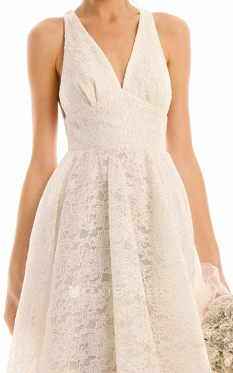 V-Neck Maxi Lace Wedding Dress With Straps