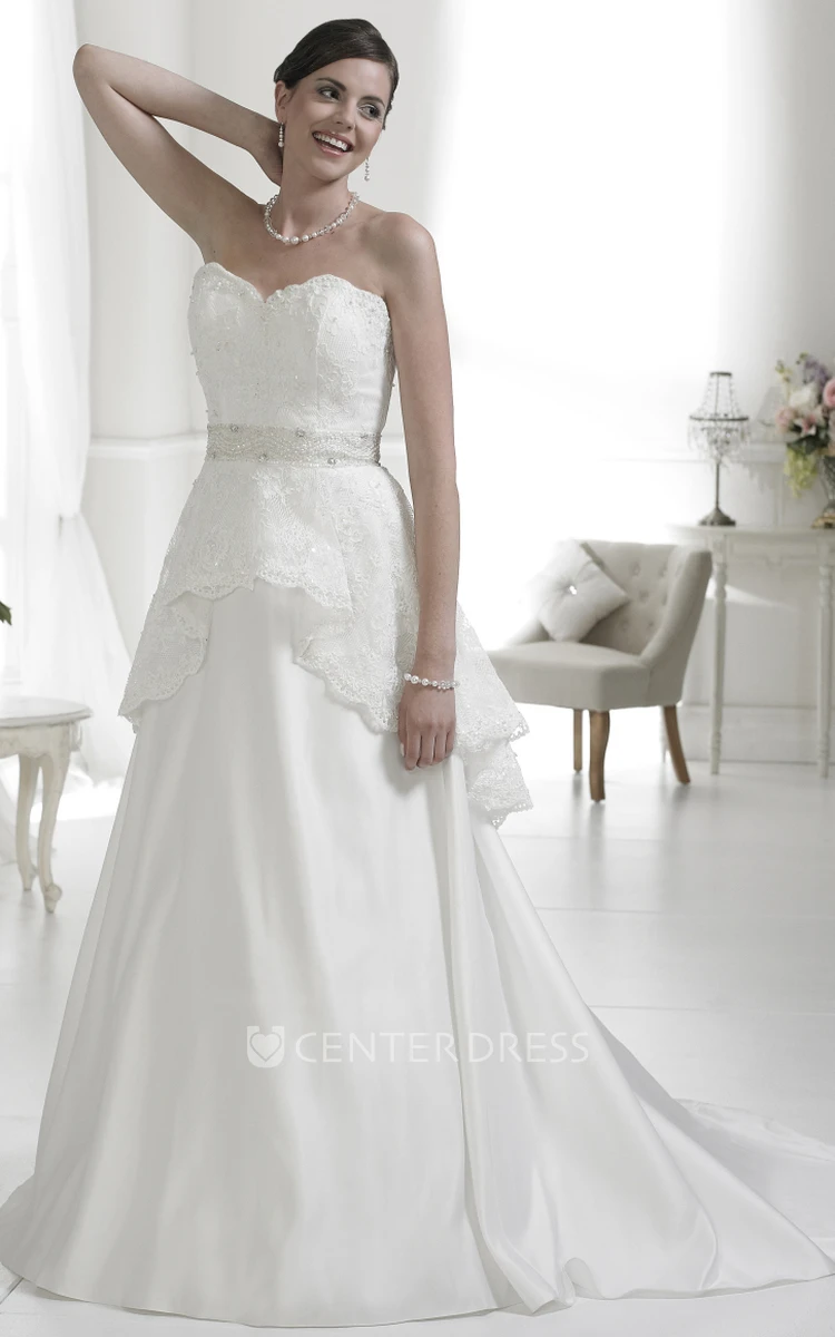 A-Line Sweetheart Sleeveless Satin Wedding Dress