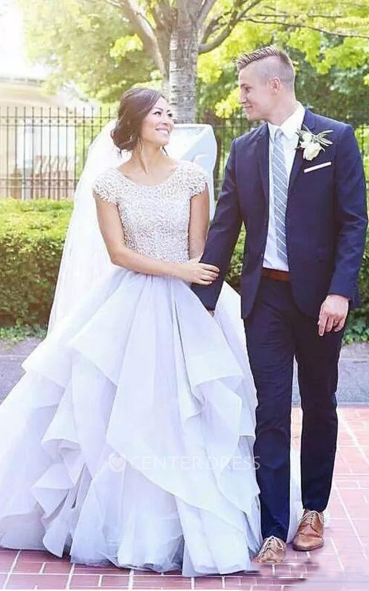 Cap Sleeves Ball Gown Organza Wedding Dress