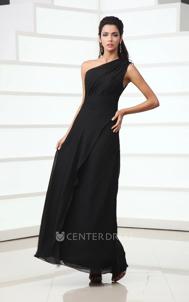 Unique One-Shoulder Ankle-Length Chiffon Evening Dress