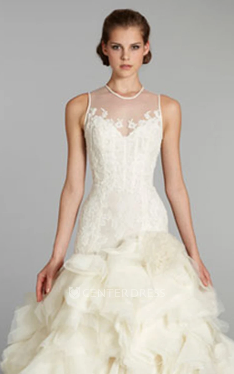 Chic Illusion Neckline Organza Flounce Ball Gown With Lace Bodice