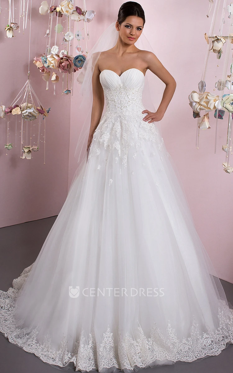 A-Line Sweetheart Sleeveless Criss-Cross Tulle Wedding Dress