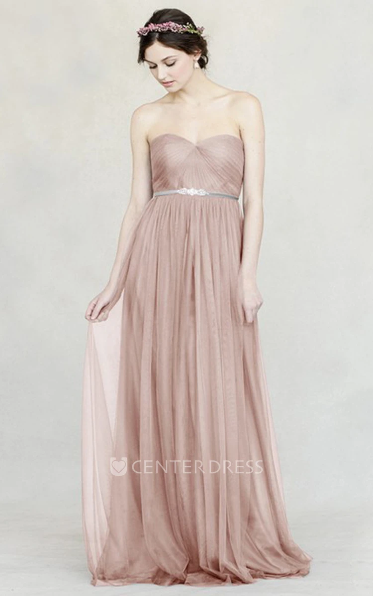 Sweetheart Empire Sleeveless Jeweled Tulle Bridesmaid Dress With Straps