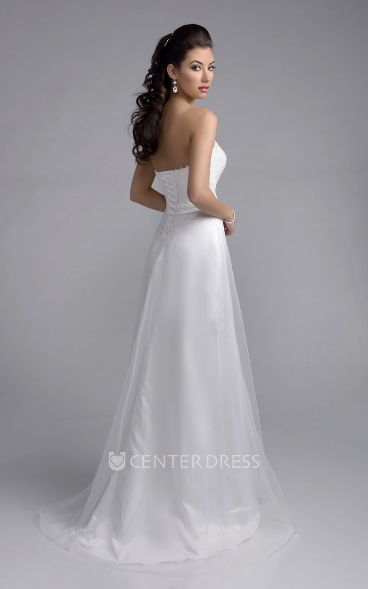 Lace Bodice Chiffon Skirt A-Line Wedding Dress With Sweetheart Neck