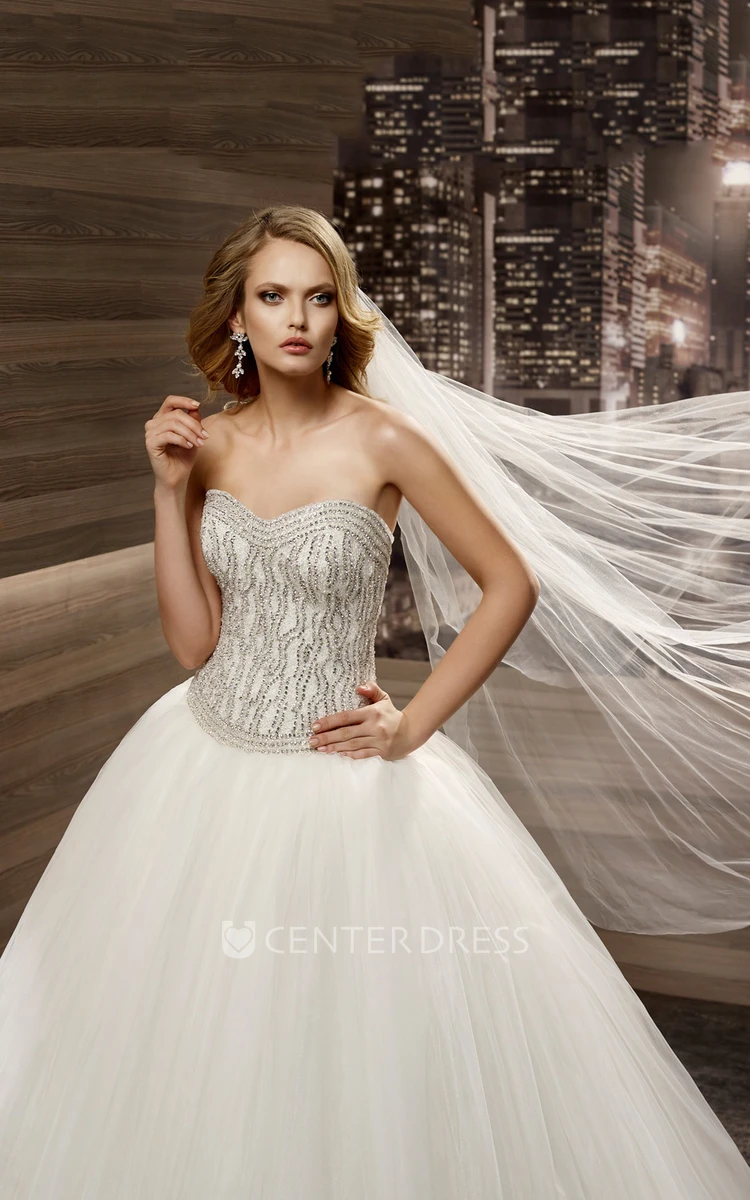 Sweetheart Puffy Wedding Gown with Sequins and Fine Corset