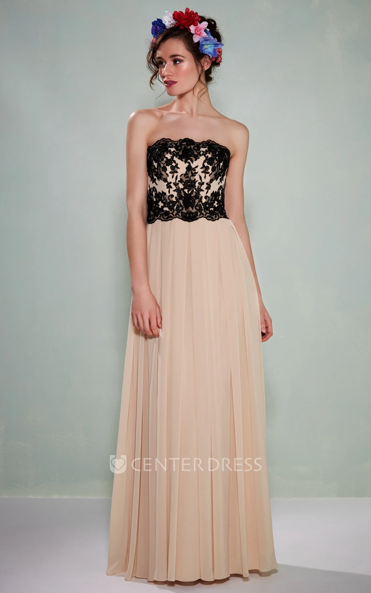 Strapless Appliqued Chiffon Bridesmaid Dress With Pleats