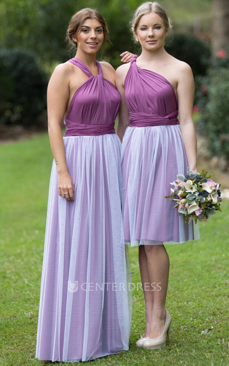 Knee-Length Ruched Halter Sleeveless Chiffon Bridesmaid Dress With Straps