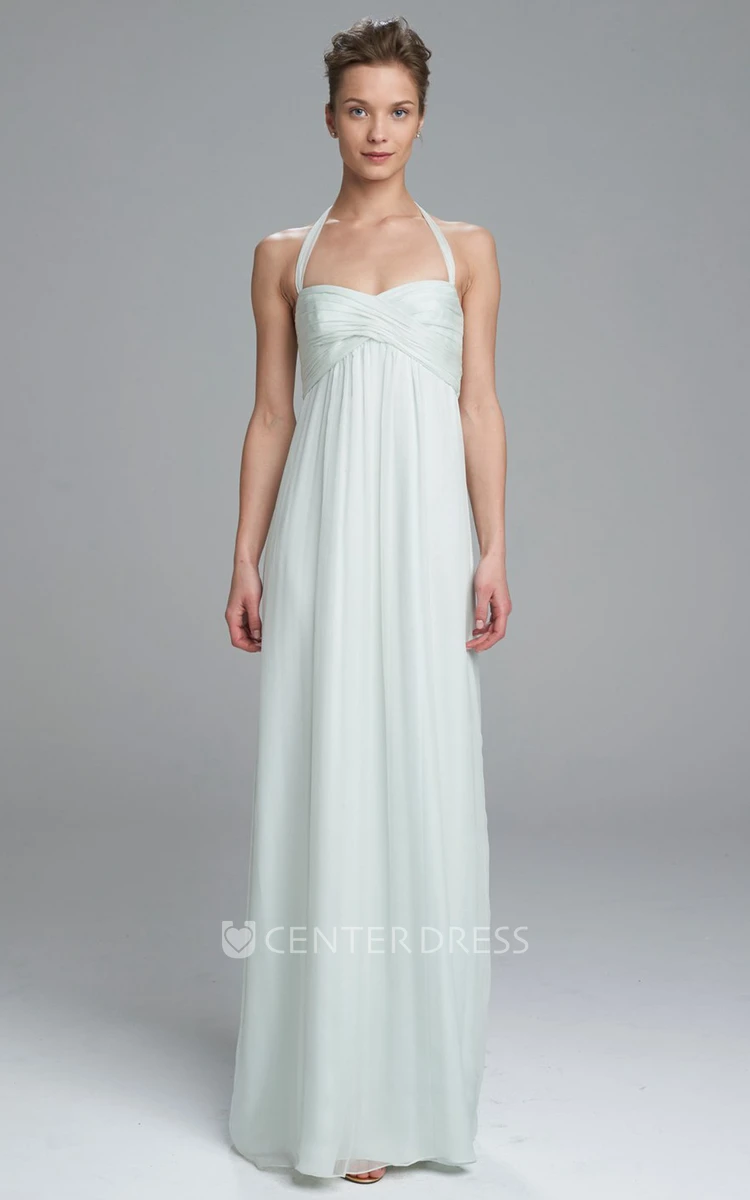 Sleeveless Halter Empire Chiffon Bridesmaid Dress With Ruching