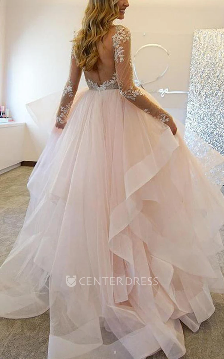 Ball Gown Bateau Organza Lace Open Back Wedding Gown