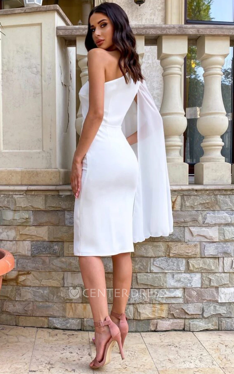 Elegant Chiffon One-shoulder Sleeveless Pencil Wedding Dress with Open back