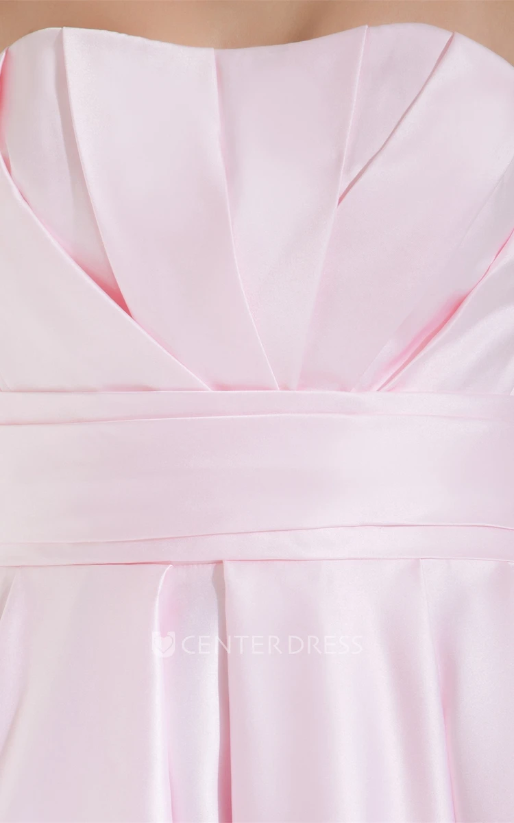 Blushing Strapless Sleeveless Short Mini Satin Bridesmaid Dress with Pleats