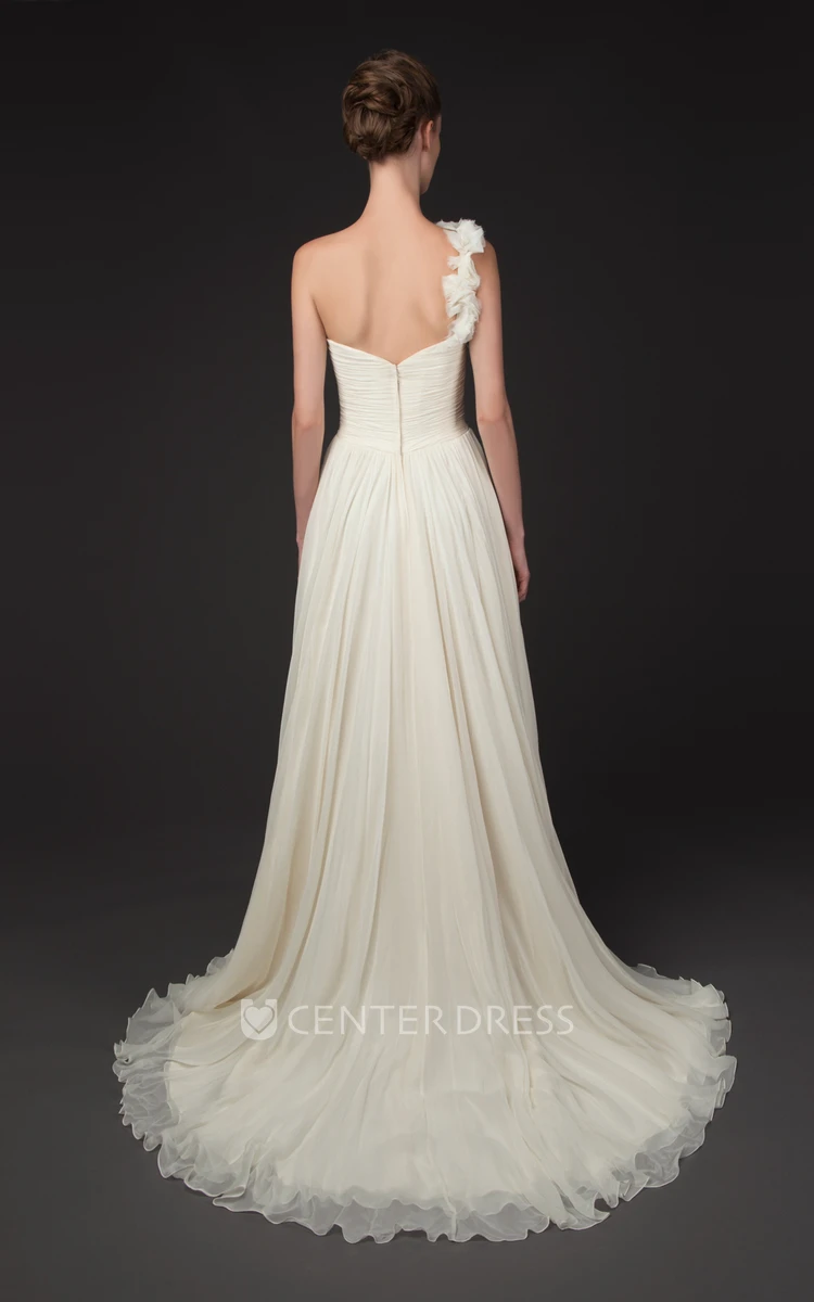 A-Line One-Shoulder Criss-Cross Sleeveless Chiffon Wedding Dress