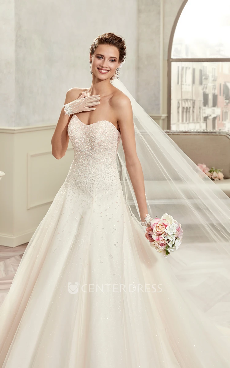 Sweetheart A-Line Bridal Gown With Beaded Bodice And Open Back