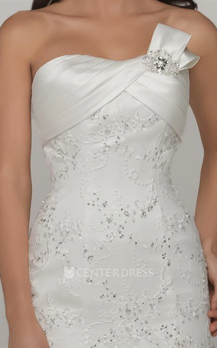 A-Line Strapless Beaded Lace Wedding Dress With Lace And Lace Up